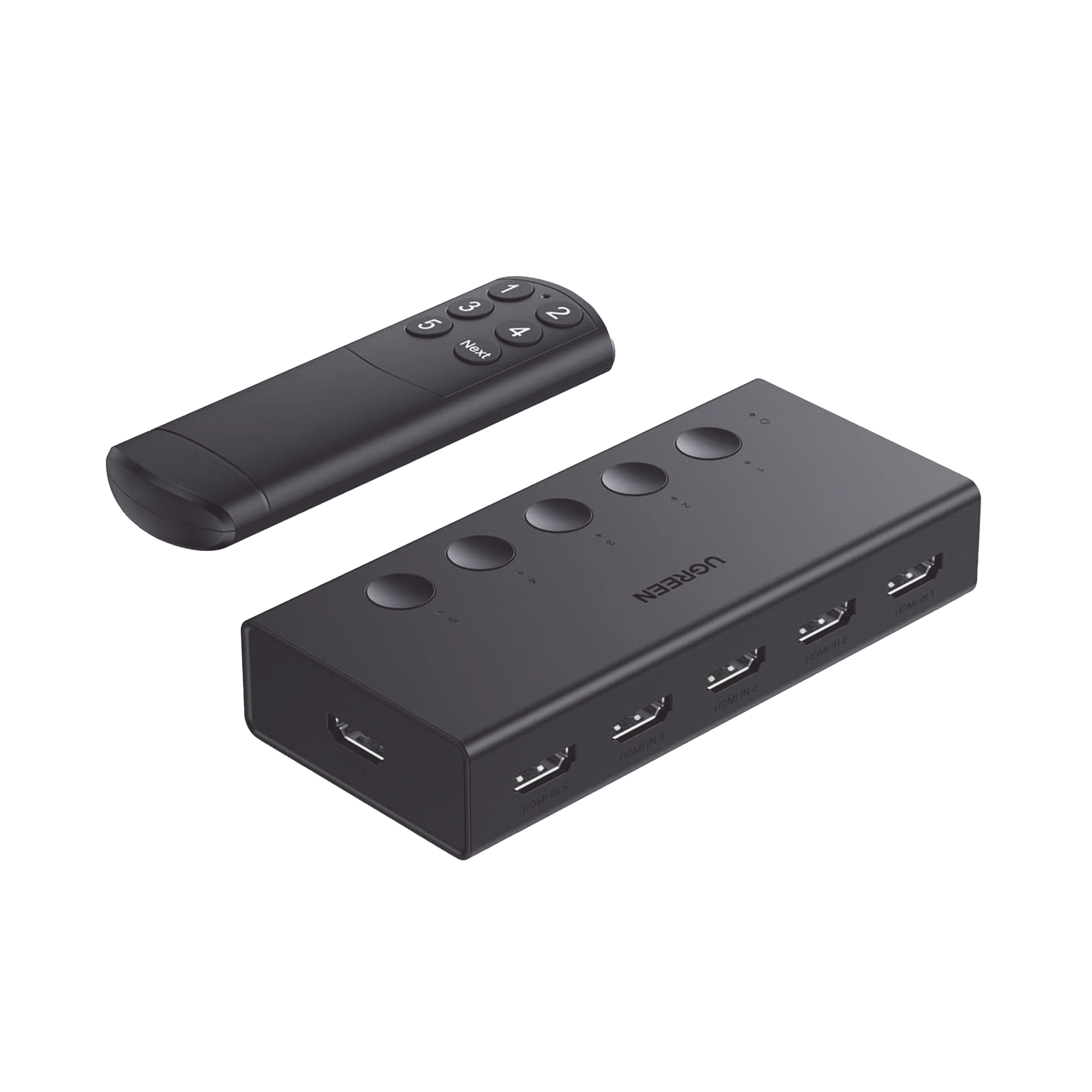 Conmutador HDMI 5X1 | 4K@60Hz | HDMI 2.0, 1.4 | HDCP 2.2, 1.4 | VRR | Dynamic HDR | 3D | CEC | EDID | IR 10m | 18Gbps | Cambio Manual y por Control Remoto | Incluye Cable de Alimentación USB. Conmutador HDMI 5X1 | 4K@60Hz | HDMI 2.0, 1.4 | HDCP 2.2, 1.4 | VRR | Dynamic HDR | 3D | CEC | EDID | IR 10m | 18Gbps | Cambio Manual y por Control Remoto | Incluye Cable de Alimentación USB.